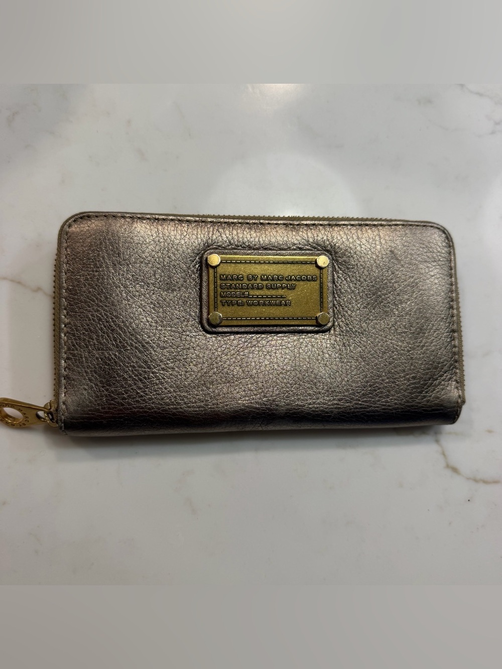 Marc by Marc Jacobs Metallic Bronze Zip-Around Wallet with Gold Plaque